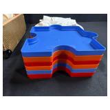 Vintage Glass Oil Lamp Parts in Suitcase, Puzzle Trays, and Liberty Bank Pouch