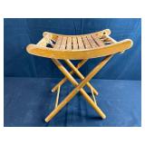 Vintage Wood Folding Stool with Slatted Seat