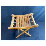 Vintage Wood Folding Stool with Slatted Seat