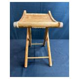 Vintage Wood Folding Stool with Slatted Seat