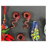 Collection of Hand-Blown Glass Chilis, Frogs, and Snake Figurines