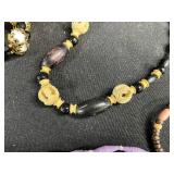 Vintage Ornate Metal Mirror Tray, Jewelry Assortment, and Mini Perfume Bottles