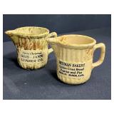 Collection of Vintage Stoneware Creamers, Teapot, and Advertising Bowls