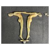 Art Deco "Nude Woman" Glass Trinket Dish and Pair of Brass Ballerina Finials