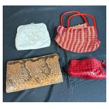 Set of 4 Vintage Handbags and Clutches with Beaded and Woven Designs