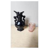 Black Ceramic Vase and Pink Glass Tumbler