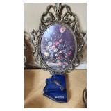 Tudor Rose Collection Round Candy Dish, Fine China Vase, and ornate floral picture frames
