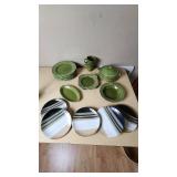 Crown Potteries Dinnerware Set including Green Regency Ironstone, HomeTrends Jazz Plates, and Accessories