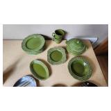 Crown Potteries Dinnerware Set including Green Regency Ironstone, HomeTrends Jazz Plates, and Accessories