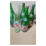 Lot of Vintage Soda and Beer Containers including 7-Up and Coca-Cola Bottles, Edelweiss and Hamm