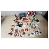 Lot of Holiday Decorations and Ornaments including Wooden Figures, Snowmen, and Santa Figures