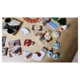 Lot of Holiday Decorations and Ornaments including Wooden Figures, Snowmen, and Santa Figures