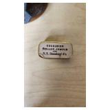 Excelsior Roller Jewels Metal Box, Vintage Bell, and Metal Emblem