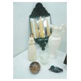 Vintage Lusterware Ewer, Vintage Mirrored Metal Wall Sconce and other decor