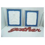 Wooden Gather Cutout Wall Decor; Jeneal Knapp 1994 Molded Paper Pulp Art. Framed 2ct
