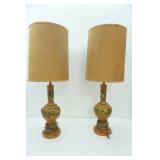 Set of Mid Century Modern Table Lamps with Drum Shades. Very good Condition. 39" tall