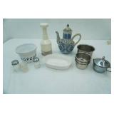 Vintage Andrea by Sadek Teapot, mini stainless steel bowls, Chopper, Vintage Hofbauer The Byrdes Collection Crystal Shot Glass and more