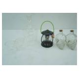 Clear Glass Skull Decanter and Clear Glass Skulls 2ct w/corks, 2 clear glass skull shot glasses