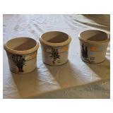 Set of Herb Planters including Chives, Sage, and Rosemary Ceramic Pots