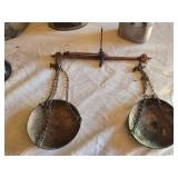 Aladdin N-E C1 Hand Warmer, Luverne National Bank Mechanical Bank, Vintage Military Canteen, and Balance Scale