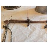 Aladdin N-E C1 Hand Warmer, Luverne National Bank Mechanical Bank, Vintage Military Canteen, and Balance Scale