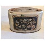 Aladdin N-E C1 Hand Warmer, Luverne National Bank Mechanical Bank, Vintage Military Canteen, and Balance Scale