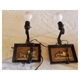 Vintage Wall Sconce Lamps with Brass Carriage and Car Plaques