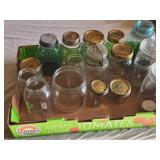Lot of Mason Jars and Lids in Tomato Box