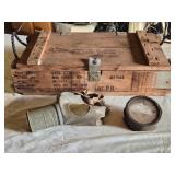 Wooden Ammunition Box with Gas Mask and Sea Dive Mask
