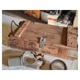 Wooden Ammunition Box with Gas Mask and Sea Dive Mask