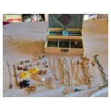 Vintage Jewelry Box with Assorted Costume Jewelry
