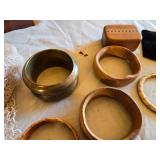 Assorted Jewelry and Accessories Lot including Bracelets, Wooden Bracelets, Boxes, and Award