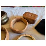 Assorted Jewelry and Accessories Lot including Bracelets, Wooden Bracelets, Boxes, and Award