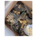 Box Full of Chess Pieces and Metal Chess Board