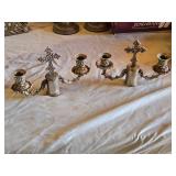 Pair of Ornate Silver-Plated Candle Holders with Cross Design