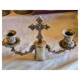 Pair of Ornate Silver-Plated Candle Holders with Cross Design
