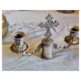Pair of Ornate Silver-Plated Candle Holders with Cross Design