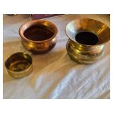 Copper and Brass Pots Set including Decorative Bowl, Container, and Spittoon