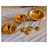 Brass Candle Holders and Bowl