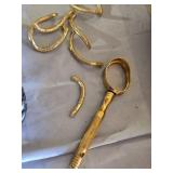 Assorted Brass and Metal Decorative Items Including Plates, Shoe Figurine, Napkin Rings and Knobs