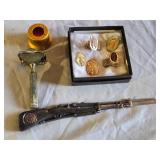 Vintage Collectible Lot including Razor, Rifle Pen, and Jewelry