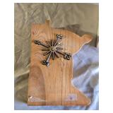 Heavy Brass Desk Clock with Nameplate and Minnesota Shaped Wall Clock