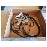 Various audio, video, and network cables, including RCA stereo audio cables, CAT6 network cables, VGA extension cables, USB printer cables, and more.