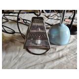 Table Lamps Including Black Metal Gooseneck Desk Lamp, Blue Adjustable Lamp, and Glass Pyramid Lamp