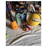 Crane Exercise Ball, TKO Medicine Ball, Clubz Weighted Club, and Hand Grips