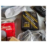 Assorted Electronics and Accessories including USB 2.0 Printer Cable, Mini FM Scanner Radio, and 8GB Flash Drive