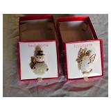 Liz Claiborne Holiday Brooch Set Featuring Snowman and Angel Designs