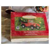 Lot of Christmas Ornaments Including Hallmark Jeep Wrangler Sport 4.0 L and Various Decor