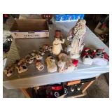 Lot of Christmas Decorations including Snowman Figurines, Santa Figure, and Various Ornaments