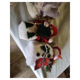 Lot of Christmas Decorations including Snowman Figurines, Santa Figure, and Various Ornaments